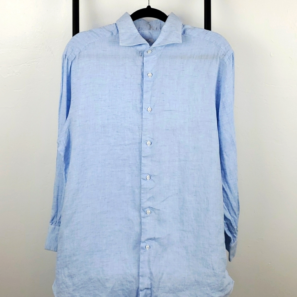 Mattabisch Napoli Lenin blue buttons up shirt long sleeve men size 17/43